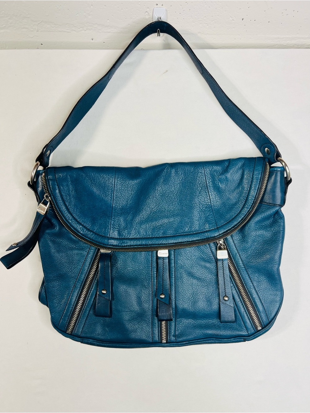 B Makowsky Bright Blue Genuine Leather Large Hobo Shoulder Bag